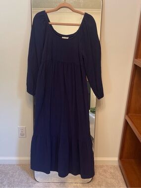 Tiered Navy Long Sleeve Midi Dress